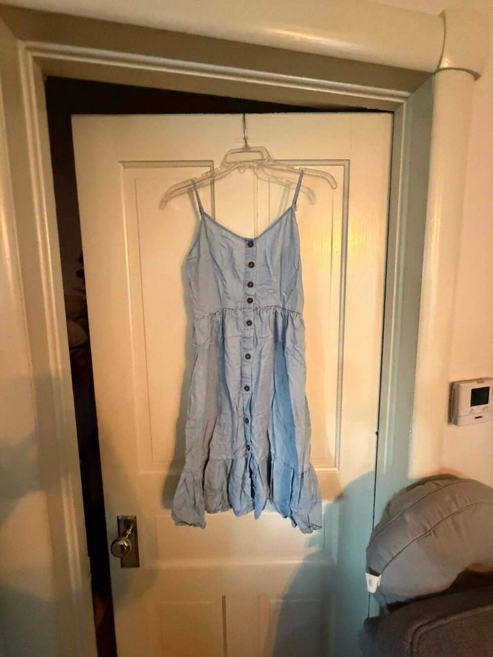 Love Tree Light Blue Tencel Button-Down Cami Dress with Ruffle Hem Size S